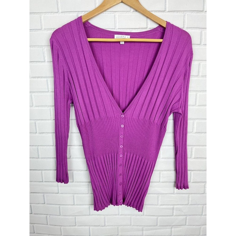 Joseph A.  Lavender bodycon Soft Stretch Knit button down Sweater Women's Large